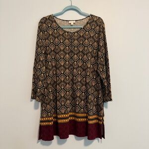 J.JILL Women's 3/4 Sleeve‎ Blouse Tunic Geometric Multicolor Size L